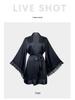 European & American Sexy Satin Mid-length Women's Long-sleeved Bathrobe Lingerie