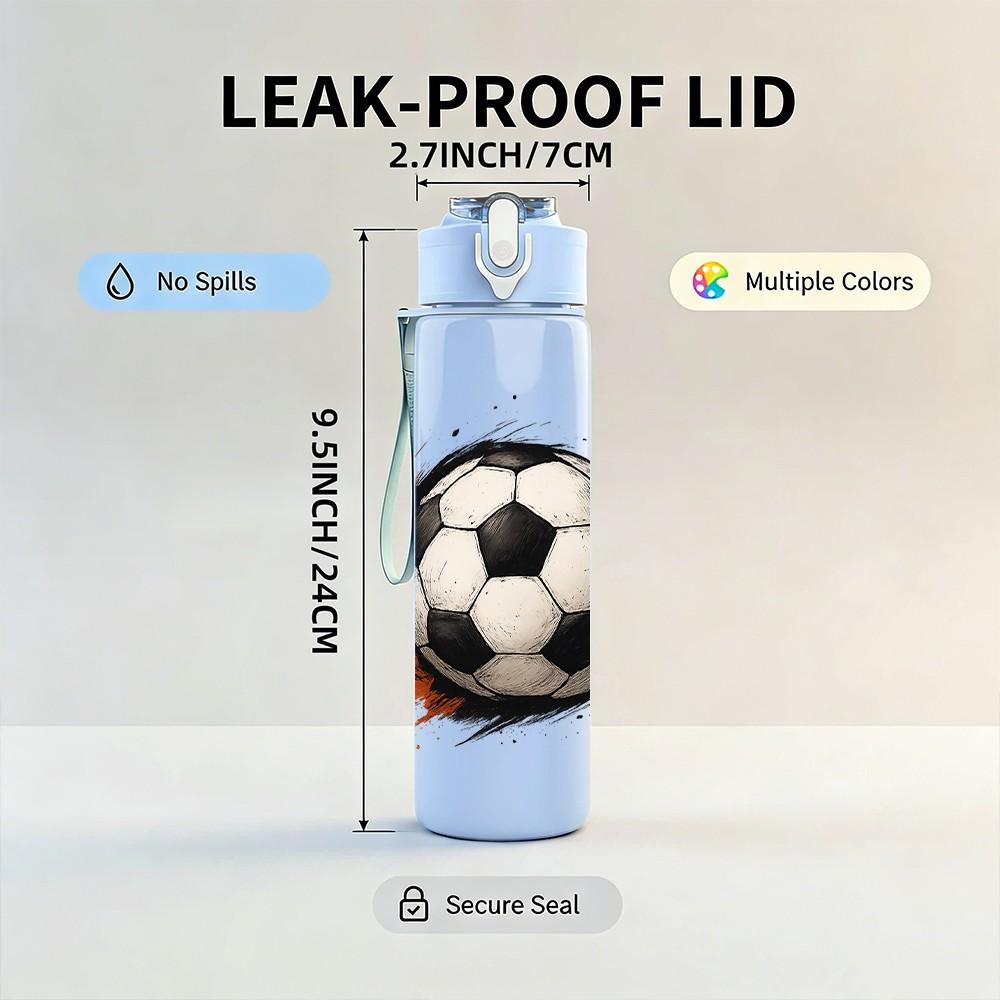 1PC Soccer Football 750ml Color Plastic Sports Water Bottle Leakproof Flip Straw Lid Suitable for Sports Office Home Use