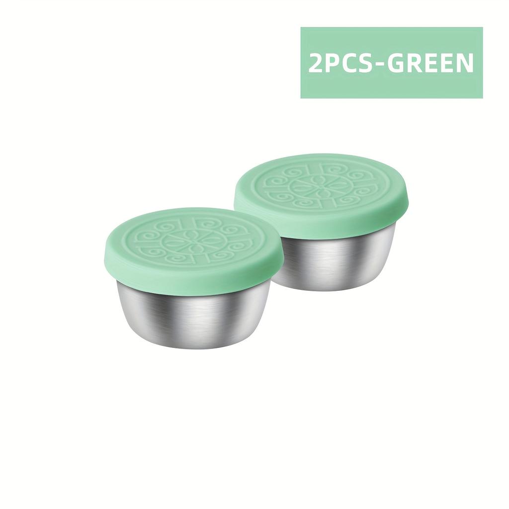 Salad Dressing Container With 1.6oz/45ml Reusable Stainless Steel Cup And Leakproof Silicone Stretch Lid For Picnic Food Storage