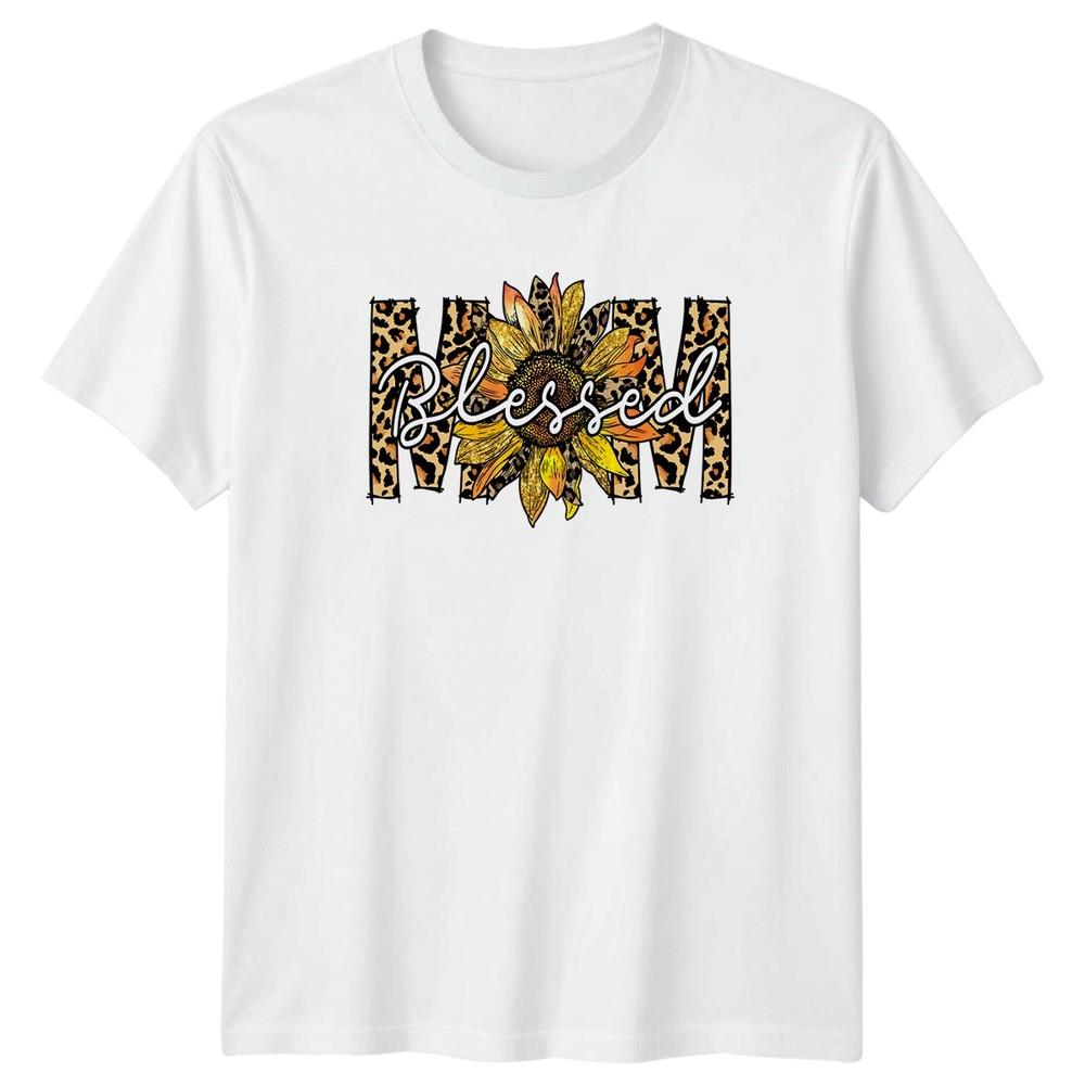 Mama Blessed Unisexs TShirt Sunflower Leopard Print Motherhood Mothers Day S