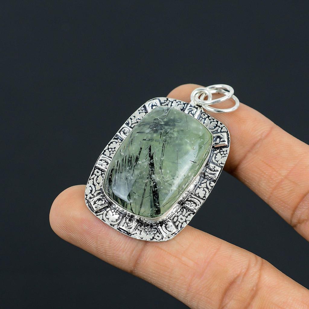 Womens Day Sale Moss Moss Prehnite Gemstone Pendant Jewelry 925 Sterling Silver
