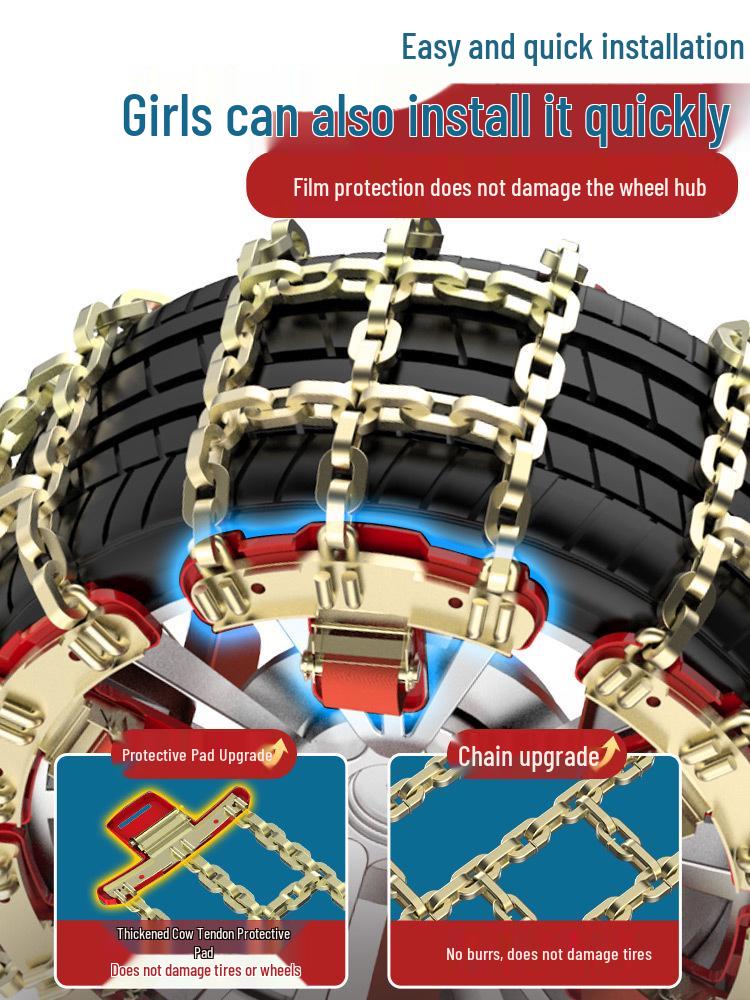 Universal Anti-Skid Chains for Cars, SUVs, and Off-Road Vehicles – Tire-Friendly for Winter Snow