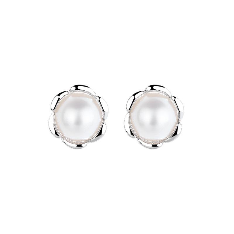 Rose Stud Earrings Women'S Light Luxury High-End Freshwater Earrings Natural Temperament Versatile Earrings