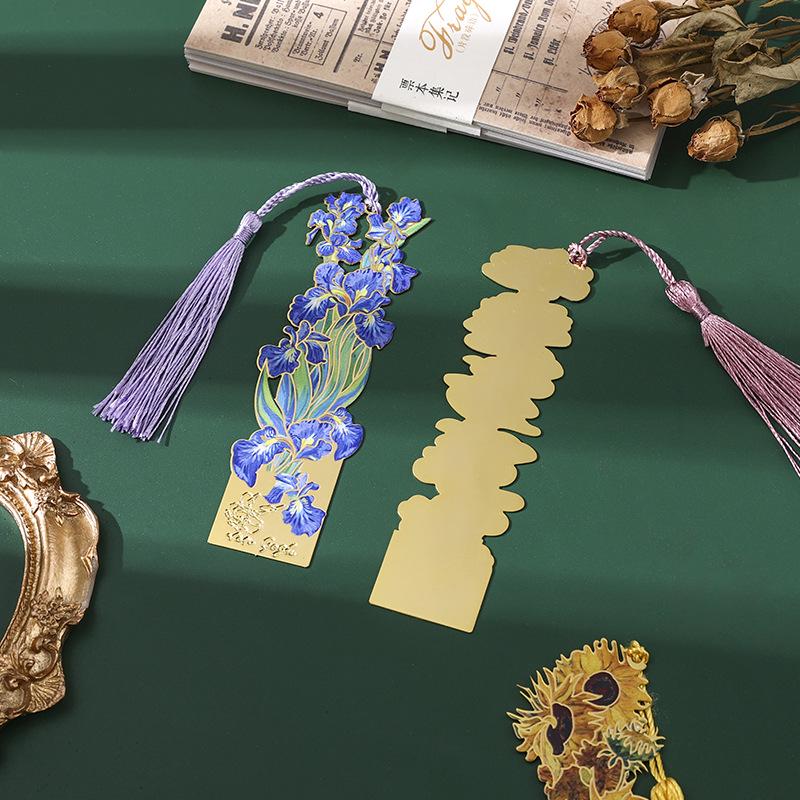 Exquisite Van Gogh Sunflowers Metal Bookmark - Retro Oil Painting Design, Cultural Souvenir