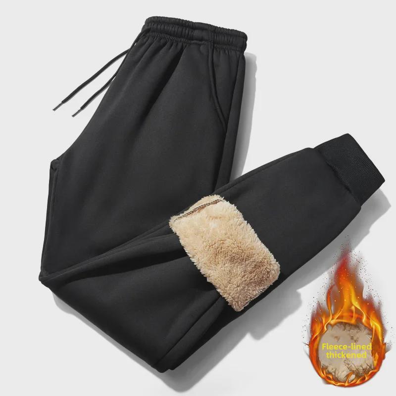 Men's Korean Style Lambskin Pants - Warm, Thick, Straight-Leg, Casual Sportswear for Autumn and Winter