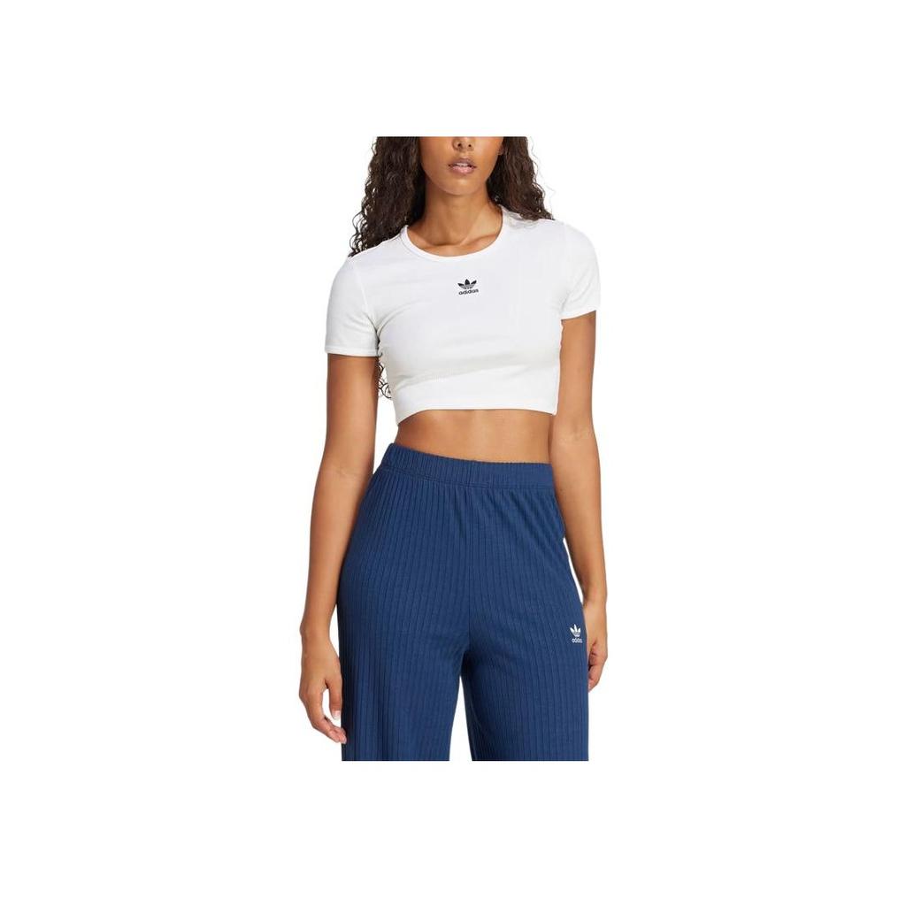 adidas Originals Logo Print Round Neck Slim Fit Short Sleeve T-Shirt Women Tops White JC9026