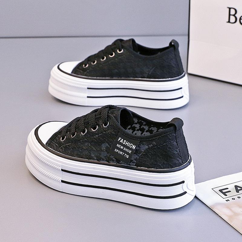 2025 New Women Lace Casual Shoes Fashion Hot Sale Platform Canvas Shoes Summer Breathable Versatile Women Flat Shoes Tenis Mujer