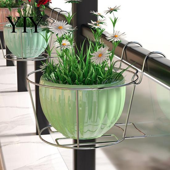 Indoor Hanging Plant Holder for Windows Railing Planter Holder, Stainless Steel Flowerpot Hanger with Detachable Balcony Rack Hook, Round Pot