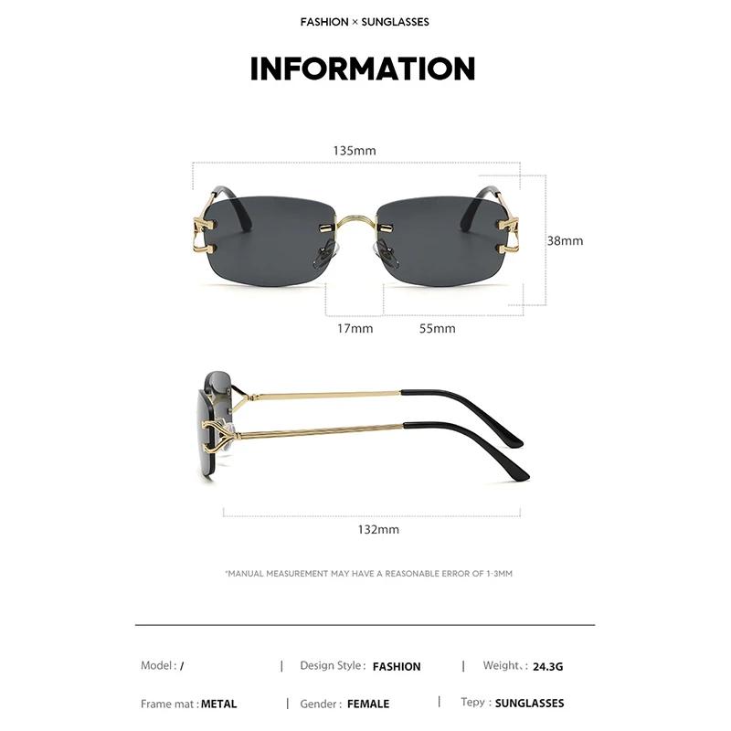 New Small Narrow Rimless Sunglasses Fashion Frameless Rectangle Tinted Lens Eyewear 90s Glasses designed for ladies Men