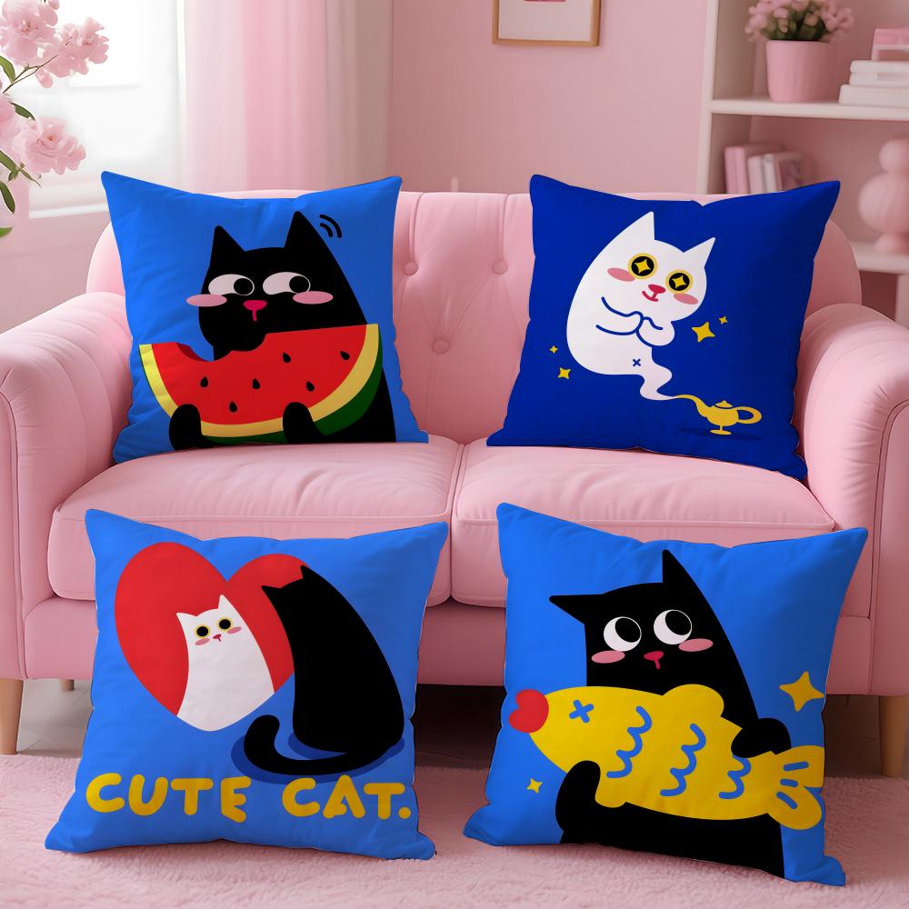 Cute cat illustration Cushion Cover Pillow Case Soft Friendly Fabric Concealed Zipper