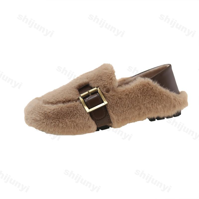 Fashion Soft Soled Elegant Casual Flat Plush Shoes Women's 2025 New Autumn Comfortable Shallow Mouth Slip on Fashion Cotton Single Shoes