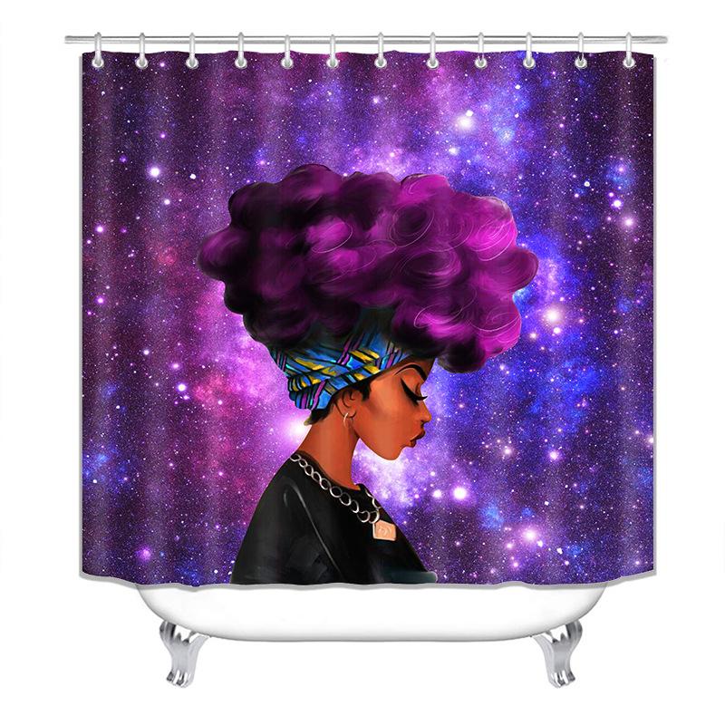 Afroamericano Afro Sexy Chica Negra Mujeres Arte Diseño Arte Graffiti Juego de Cortinas de Ducha para Baño Alfombrillas Alfombras Tapa de Inodoro Poliéster con Ganchos