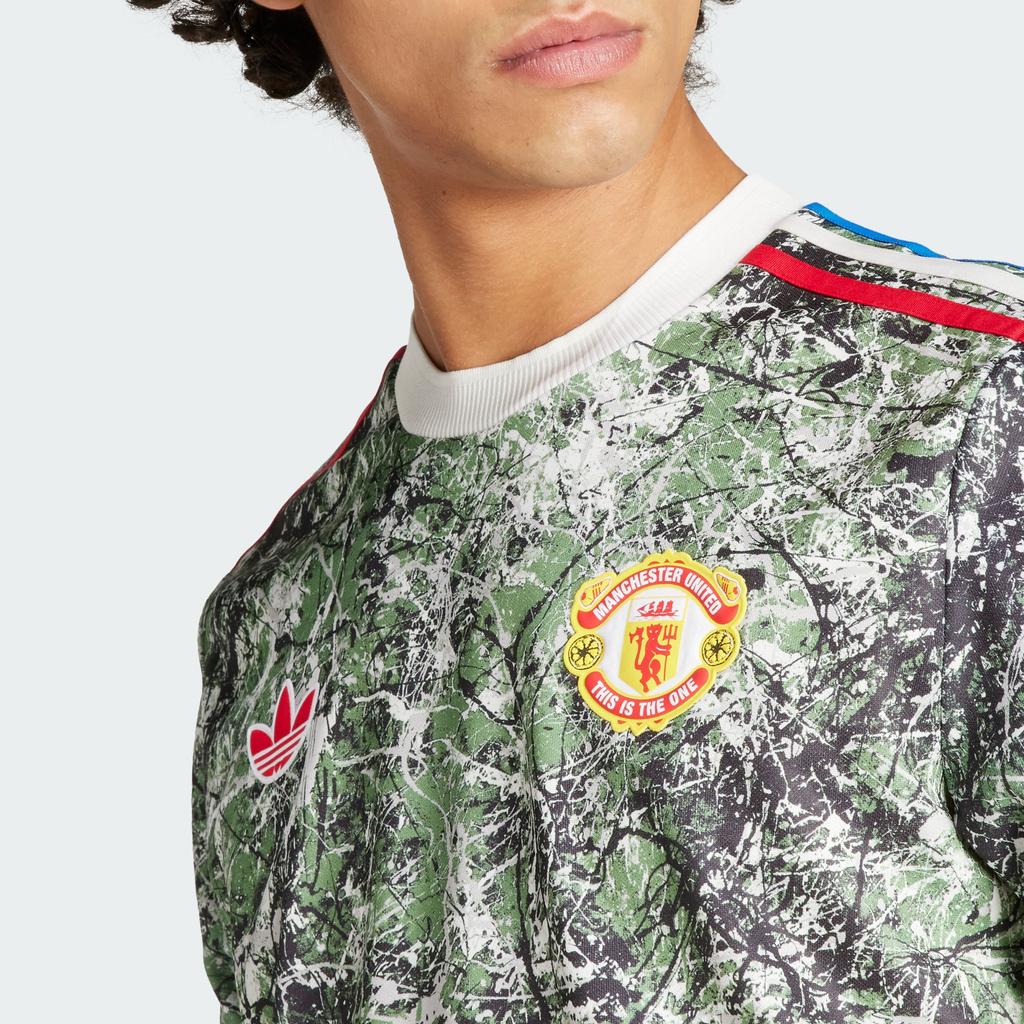 Adidas Originals Manchester United Training Striped Short Sleeve Football Jersey Unisex Tops Green IM8270