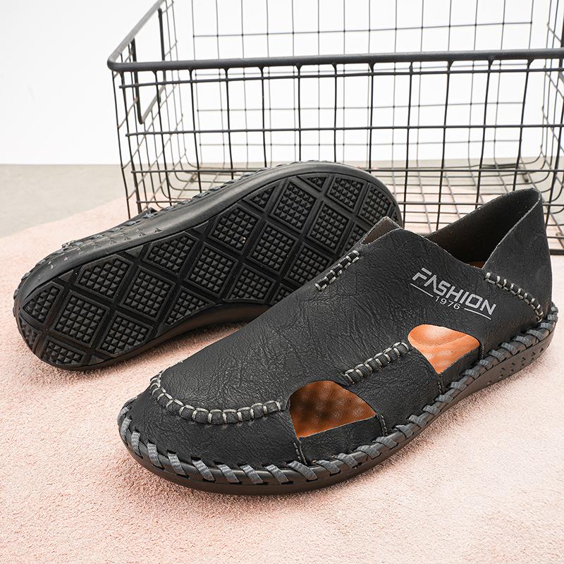 Мужские сандалии черные кожаные кроссовки для походов с закрытым носком — фото 6