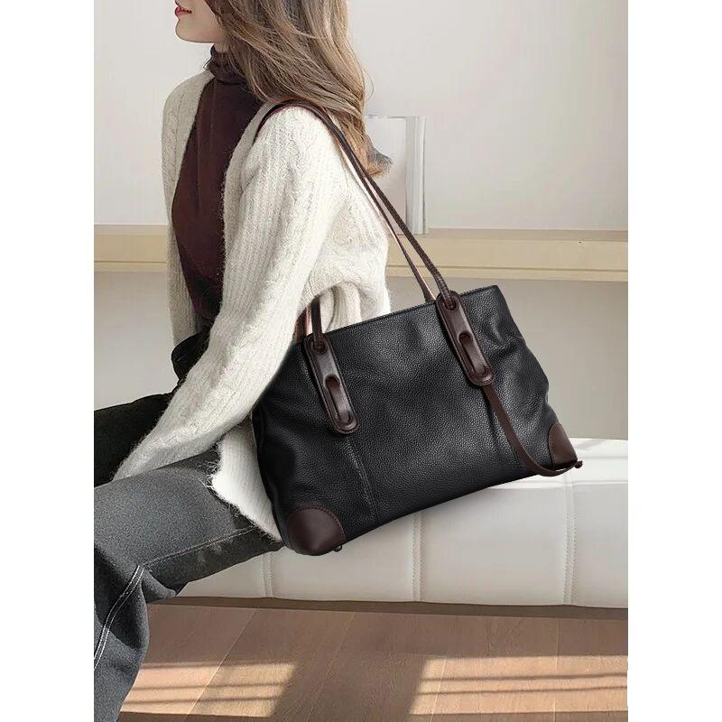 Fashionable New One-shoulder Bag with Cowhide High-quality Large Capacity Soft Leather Fashionable and Versatile Bag for Women