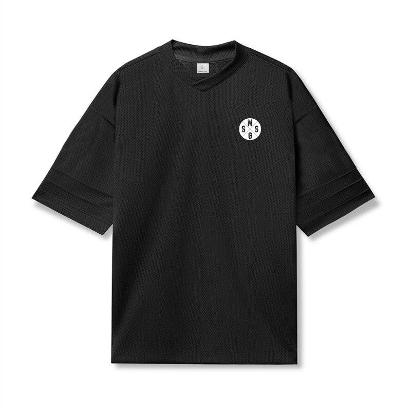 Do The Work  Mesh V Neck Oversized Bodybuilding Fitness Mens Streetwear Hip Hop Fashion Breathable Loose Printed Bodybuilding T-shirt