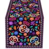 Mexican Skeleton Tablecloth - New Mexican Day of the Dead Table Runner, Mexican Sugar Skull Kitchen and Restaurant Decor, Rustic Linen Tablecloth, Mex