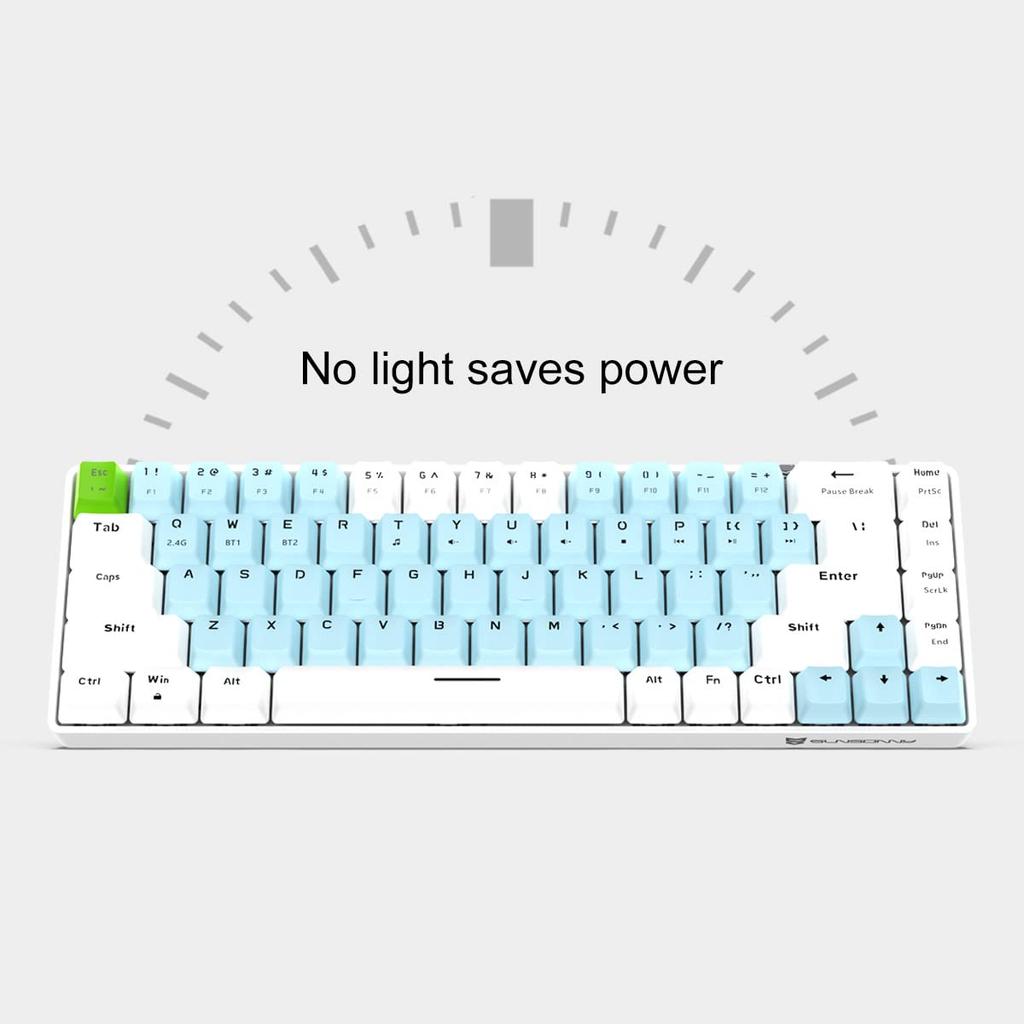 Merdia Mechanical Keyboard, 68 Keys, Wireless 2.4G Connection, 3-Device Connection, for Smartphones and Tablets, US Layout, Blue Switches - White and