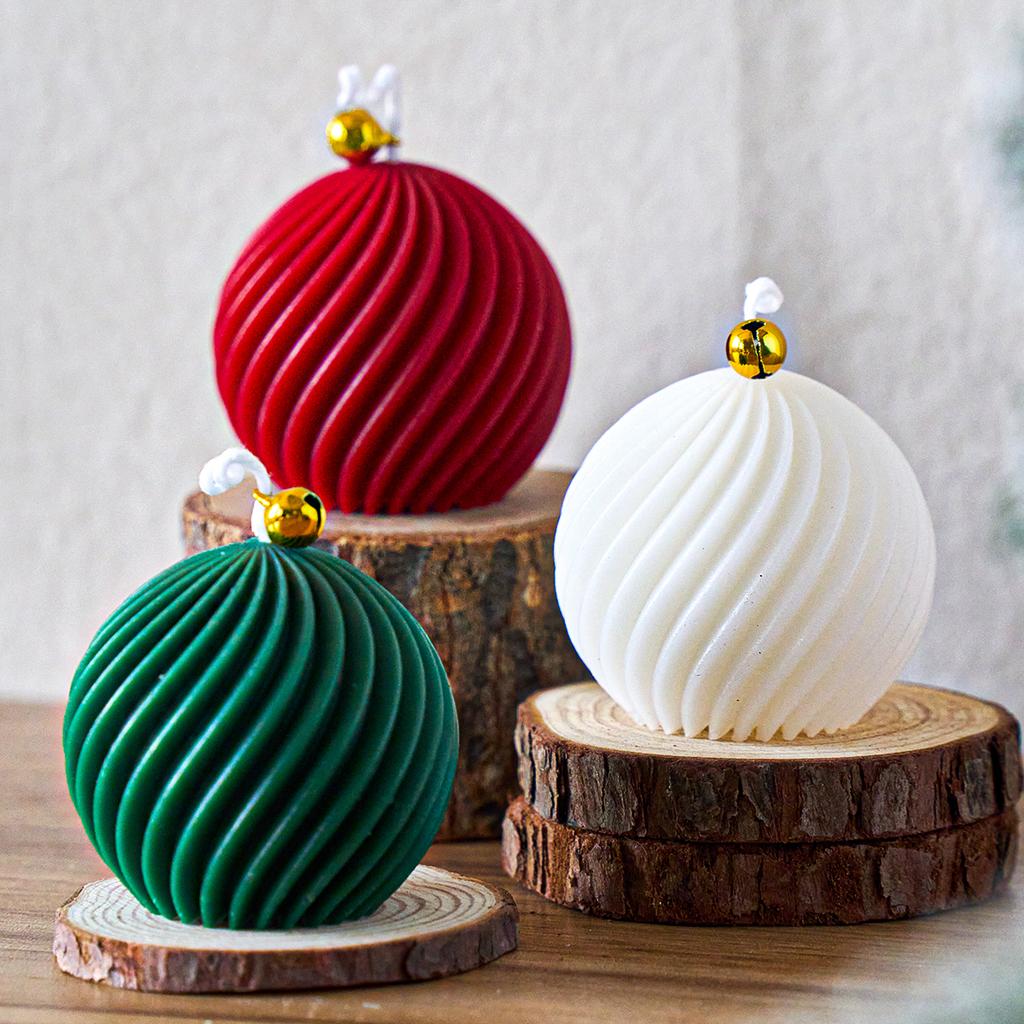 3D WeihnachtsKugel Silikon Kerzenform DIY Handgemacht Verdrehte Streifen Duftkerze Seifenform Weihnachten Bastelgeschenk Heimdeko Zubehör