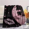 1Pc Pink Bow Butterfly Print Flannel Blanket, High Quality Comfortable for All Seasons, Home Decor, Warmth and Comfort, Perfect for Gifts
