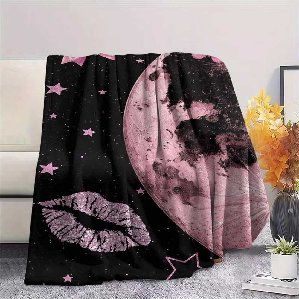 1Pc Pink Bow Butterfly Print Flannel Blanket, High Quality Comfortable for All Seasons, Home Decor, Warmth and Comfort, Perfect for Gifts