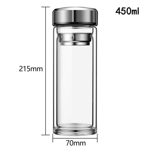GrnArt Large Capacity Double-Layered Water Bottle, Insulated for Cold and Hot Drinks, Tea Bacteria-Free, Sealed, Heat-Resistant Glass, Double-Layered