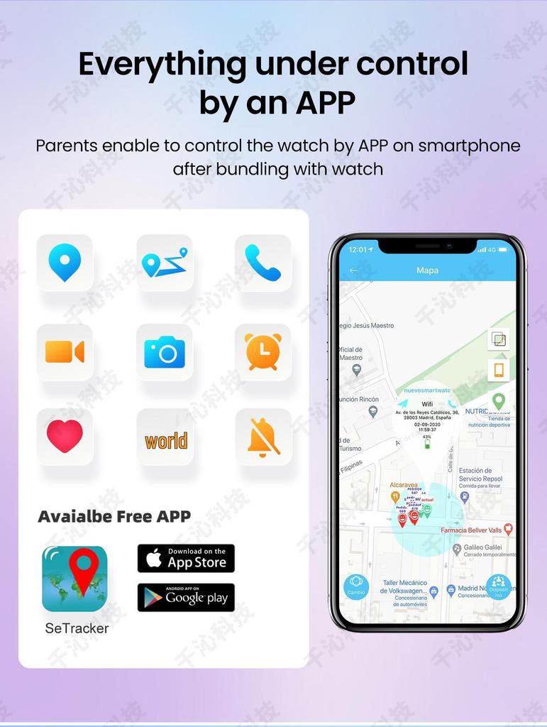4G Waterproof Q12 Kids' Smartwatch with English & Multi-language Video Positioning