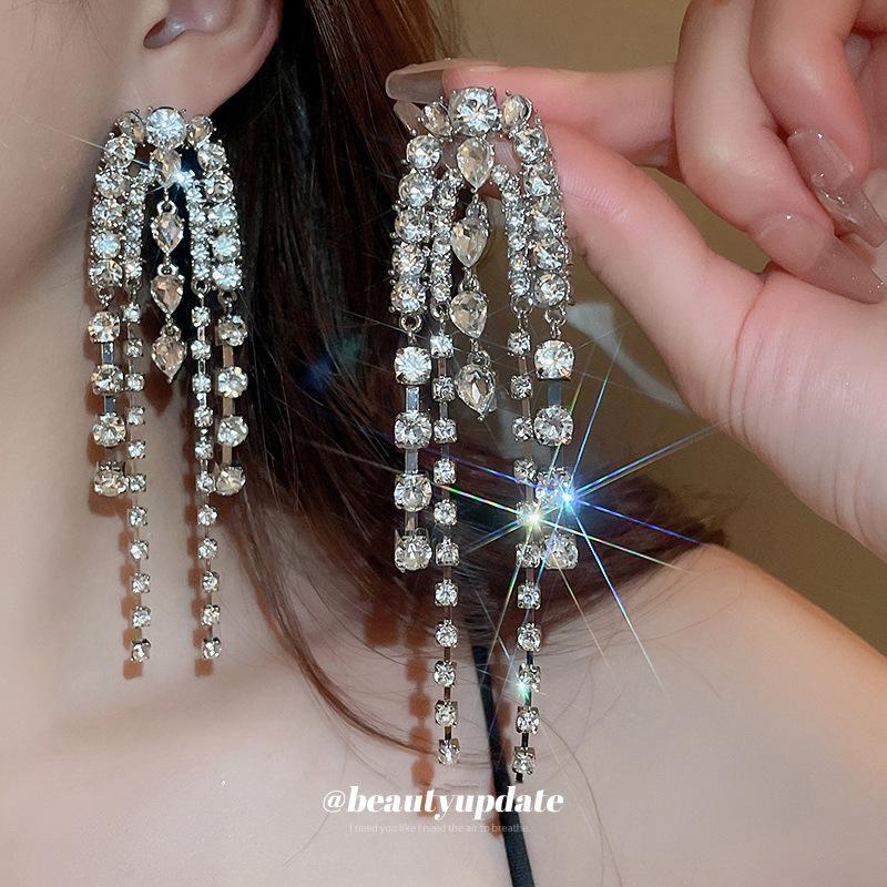 Water drop long chain fringed earrings niche exaggerated earrings light luxury design earrings