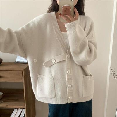 DIMANAF 2024 Höst Kvinnor Solid Buttons Tröjor Jacka Stickning Mode Casual Style Lös Cardigan Sweater