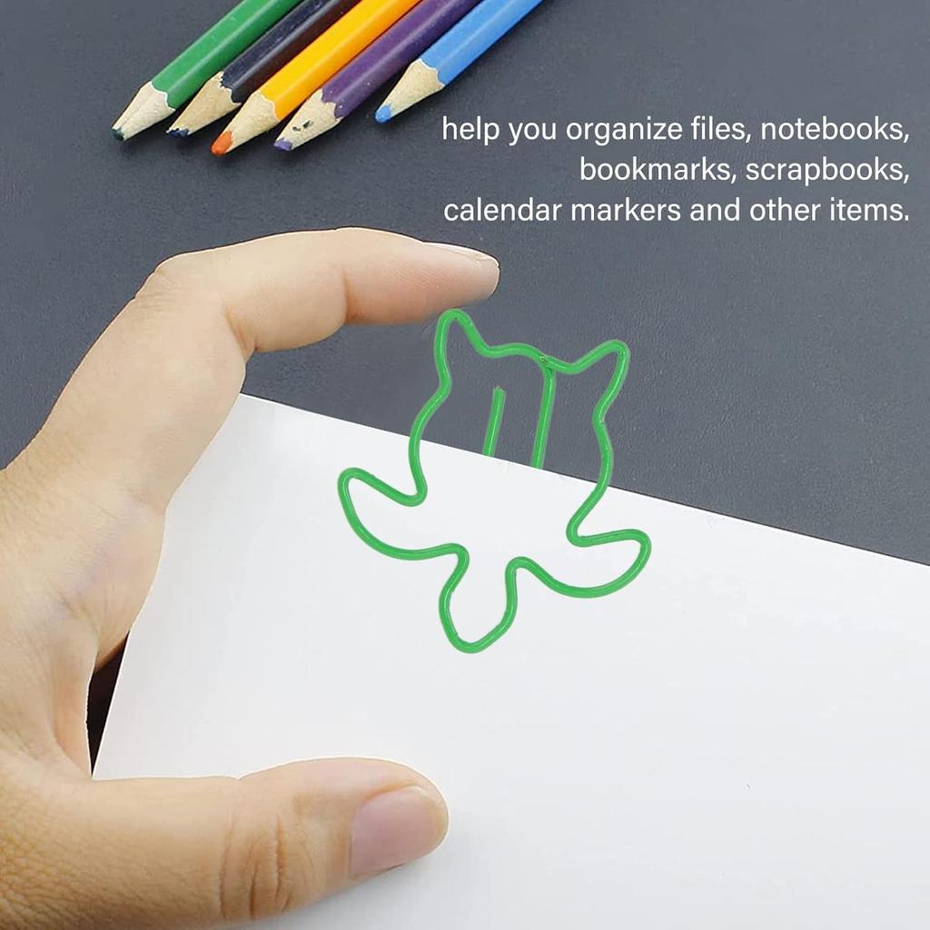 100Pcs Animal Shaped Paper Clips, Electroplated Cute Paper Clips, Fancy Paperclips with Storage Box for Family Office School (Sea Turtle)