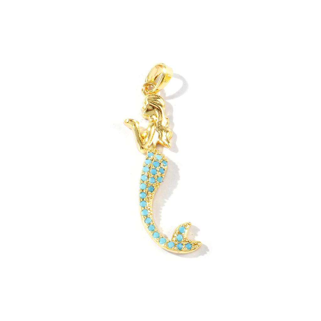 2 Pcs Blue Cubic Zirconia Ocean Charms Starfish Mermaid Conch Sun Shaped Melon Brass 18K Gold Plated Pendants For DIY Necklace