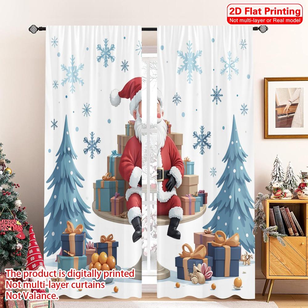 2pcs 2D flat printing Merry Christmas Window Drapes Santa Claus Gifts Christmas Trees Polyester Without Electricity Birthday