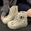 Popular Retro High-end Thick-soled Little White Shoes Women's 2025 New Autumn Skirt Heightening High-top Canvas Shoes