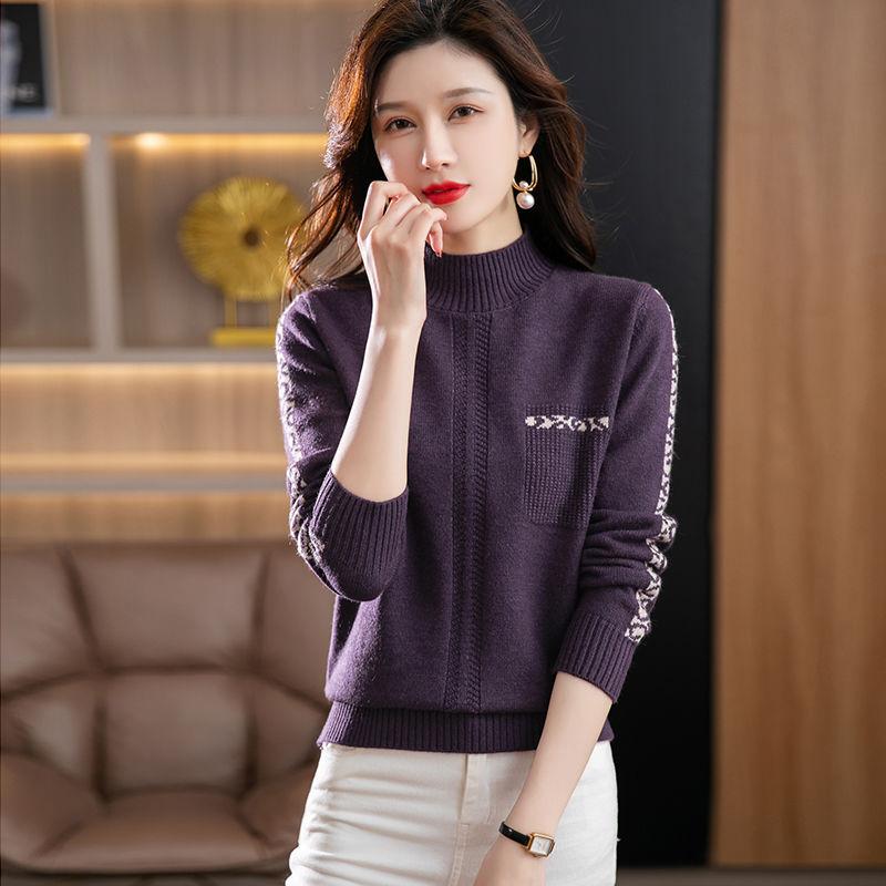 Half Turtleneck Warm Sweater for Women Short Solid-color Loose Knitted Sweater for Autumn and Winter Casual Long-sleeved Pullover