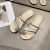 French Evening Slippers Women's Summer Wear 2025 New Fashion Rhinestone Cool Slippers Flat Bottom One Word