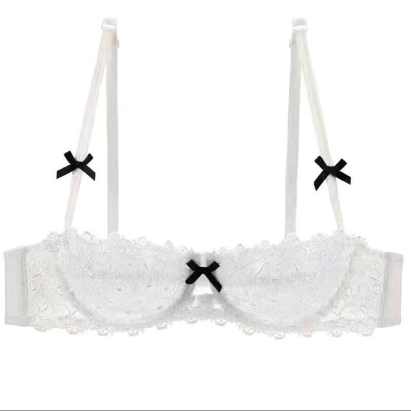 Sexy Lace Bra Set for Women Plus Size Half Cup Sheer Ultra Thin Nipple Concealed Erotic Lingerie Push Up Comfort Underwear Set