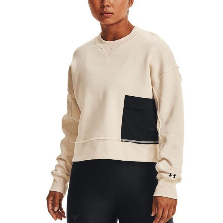 Under Armour Project Rock Fleece Crop Sweatshirt Women Tops White 1365989-110