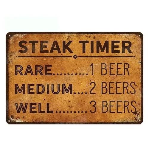 

Steak Timer Tin Metal Sign BBQ Cooking Man Cave Wall Art 20x30cm（7.8x11.8inch）