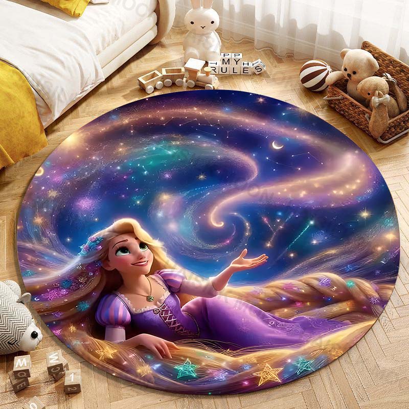 5 Misure Tappeto Rotondo Carino con Stampa della Principessa Rapunzel per Soggiorno, Camera da Letto, Tavolo e Sedie, Divano, Decorazione, Tappeto e Tappetino per la Stanza dei Bambini