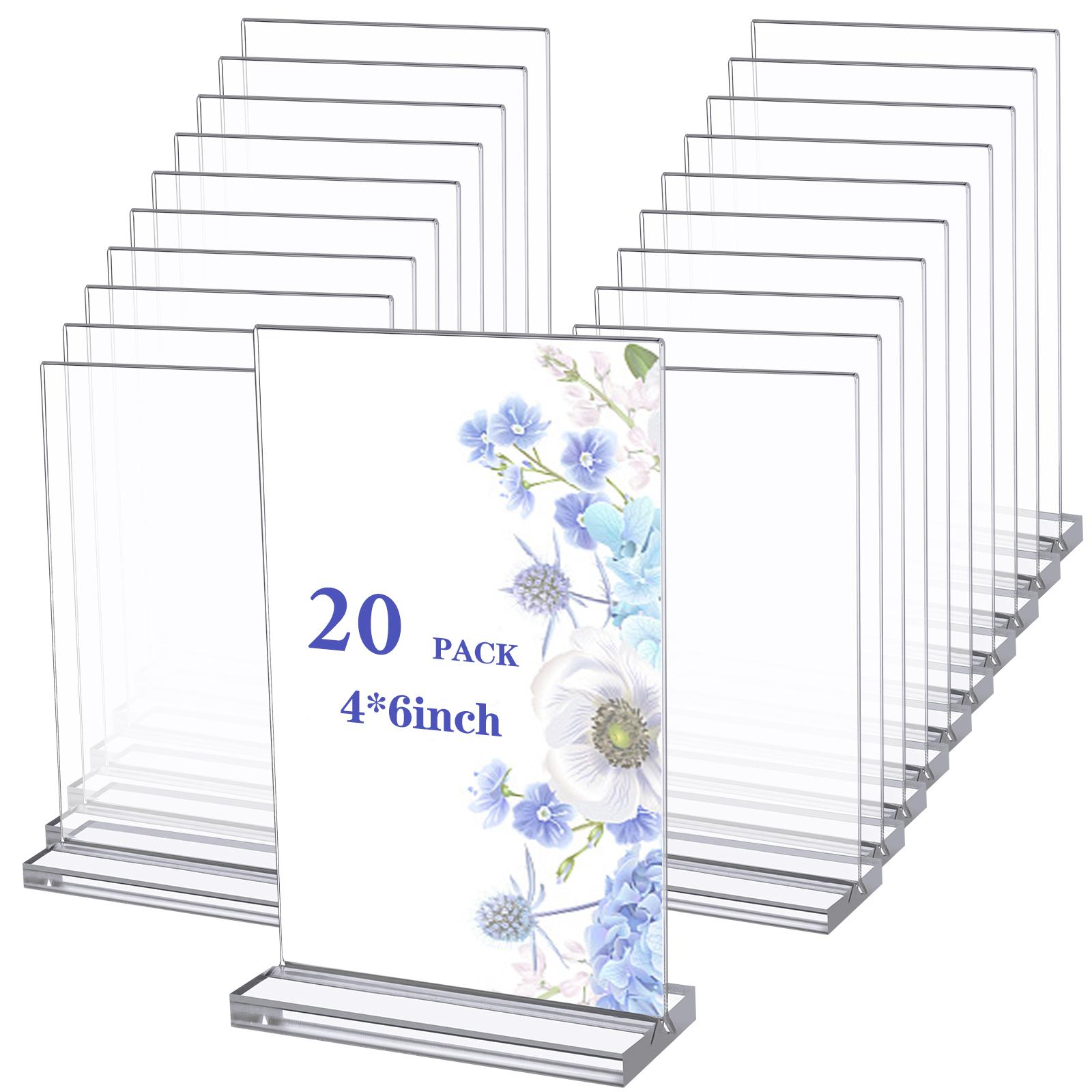 

Piaopiaoniu 20 Pack 4X6 Acrylic Sign Holder Double Sided Clear Display Stand Vertical T Shape Flyer Menu Brochure Table Holders 0