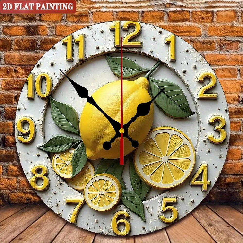

Лимонные настенные часы. Винтажный деревенский дизайн с фруктами для кухни или гостиной.