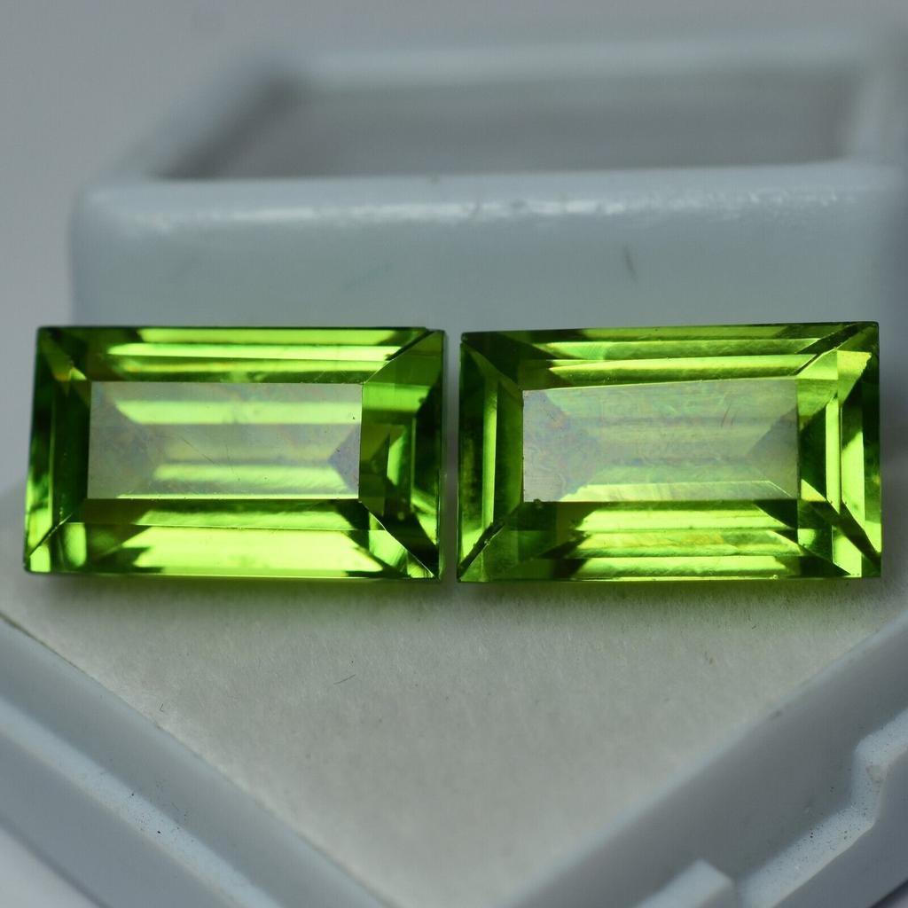 CERTIFIED Natural Peridot Loose Gemstone Pair 10 Ct Baguette Cut for Jewelry