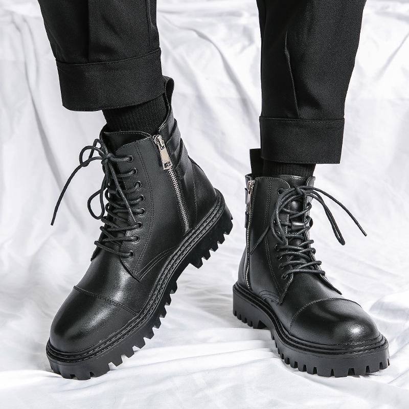

Men s Chelsea Boots: Autumn/Winter Martin Style, Round Toe, Mid-High Leather, British Design 38