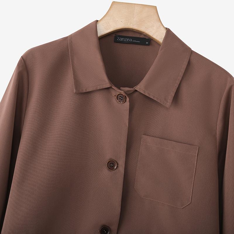 ZANZEA Women Casual Turn Down Collar Solid Color Long Sleeve Thin Cardigan Tops