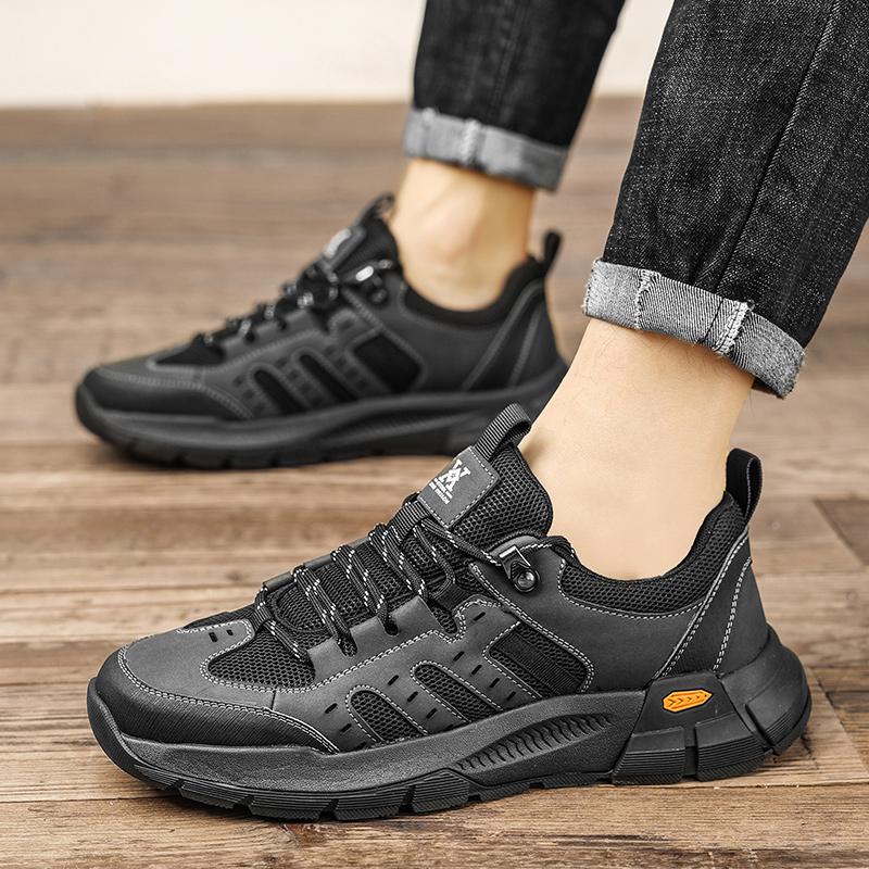 Fashion Genuine Leather Sports Sneakers Man Outdoor Camping Hiking Shoes Men Travel Casual Shoes Lace-up Walking Climbing Men's Footwear