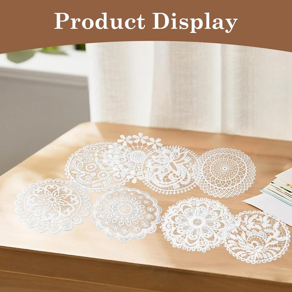 16 Pieces Lace Doilies for Tables, 6 Inch Rustic Crochet Lace Coasters Table Decors Doilies Round Placemats for Kitchen Dining Room Wedding Vase
