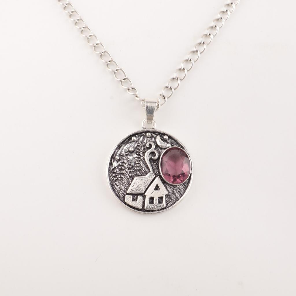 Rhodolite Gemstone 925 Sterling Silver Jewelry Handmade Pendant 1.29'' For Women CP-39-13