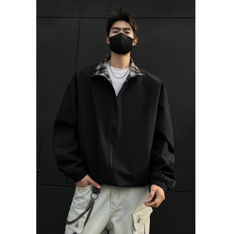 Men's Plaid Lapel Jacket: Retro Oxford Cloth with Inner Pocket, Thickened for Spring and Autumn.