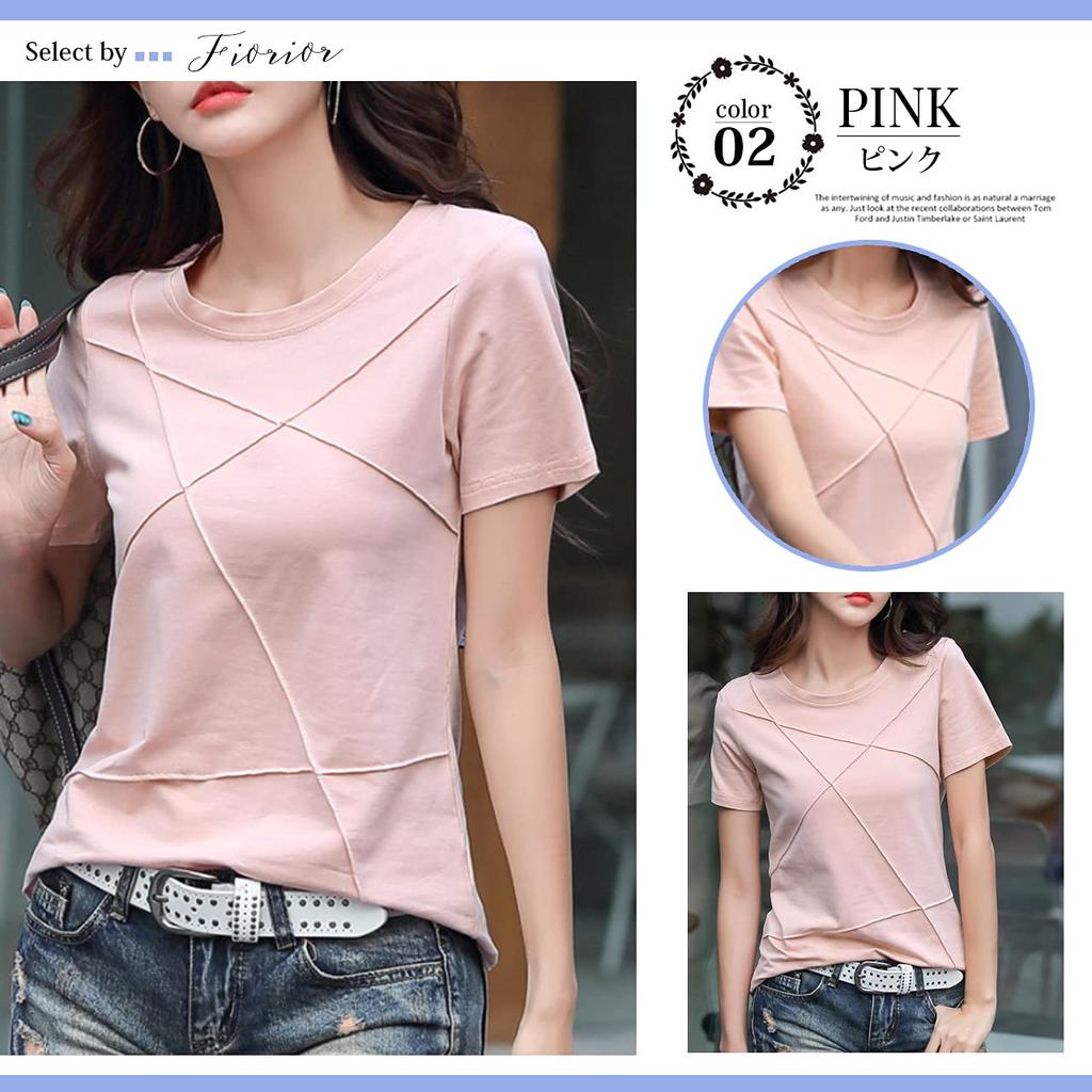 to Short Cut and Crew Line Round x M [Fiorior] [Comfortable wear] Women's T-shirt, Sleeve, Sewn, Neck, Plain, Design, Clean, Cotton, U-neck, Neck,