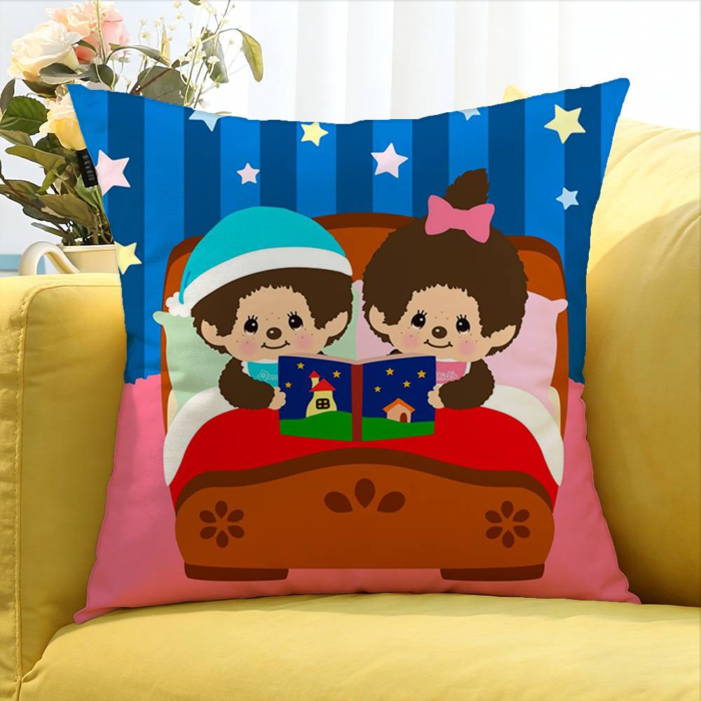 Cute M-Monchhichi Various Sizes Square Pillow Case For Car Home Bedchamber Decor